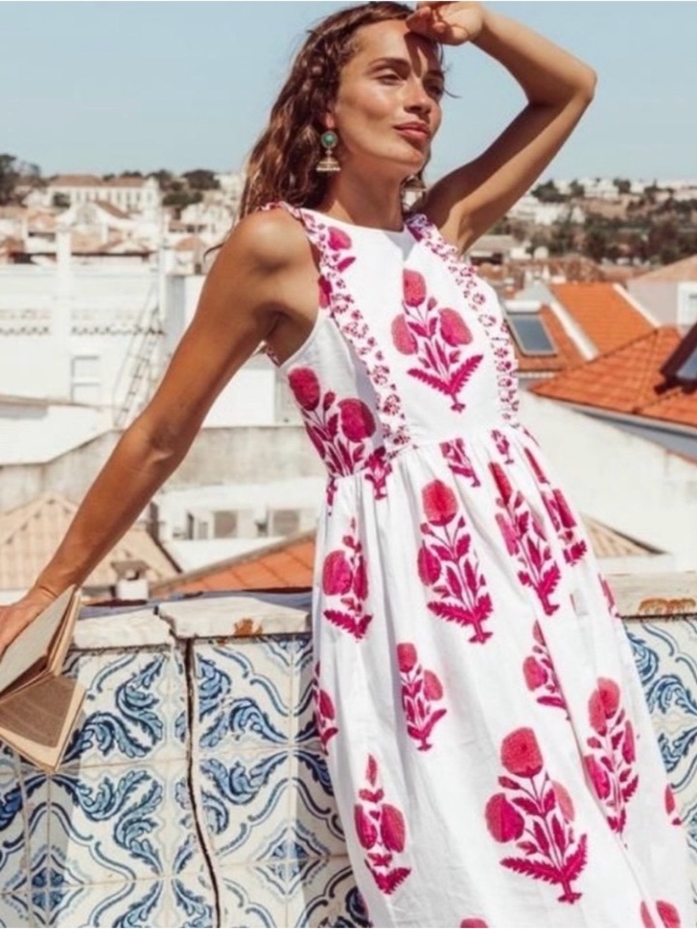 Sunset Marigold Pink City Prints Dress, XS